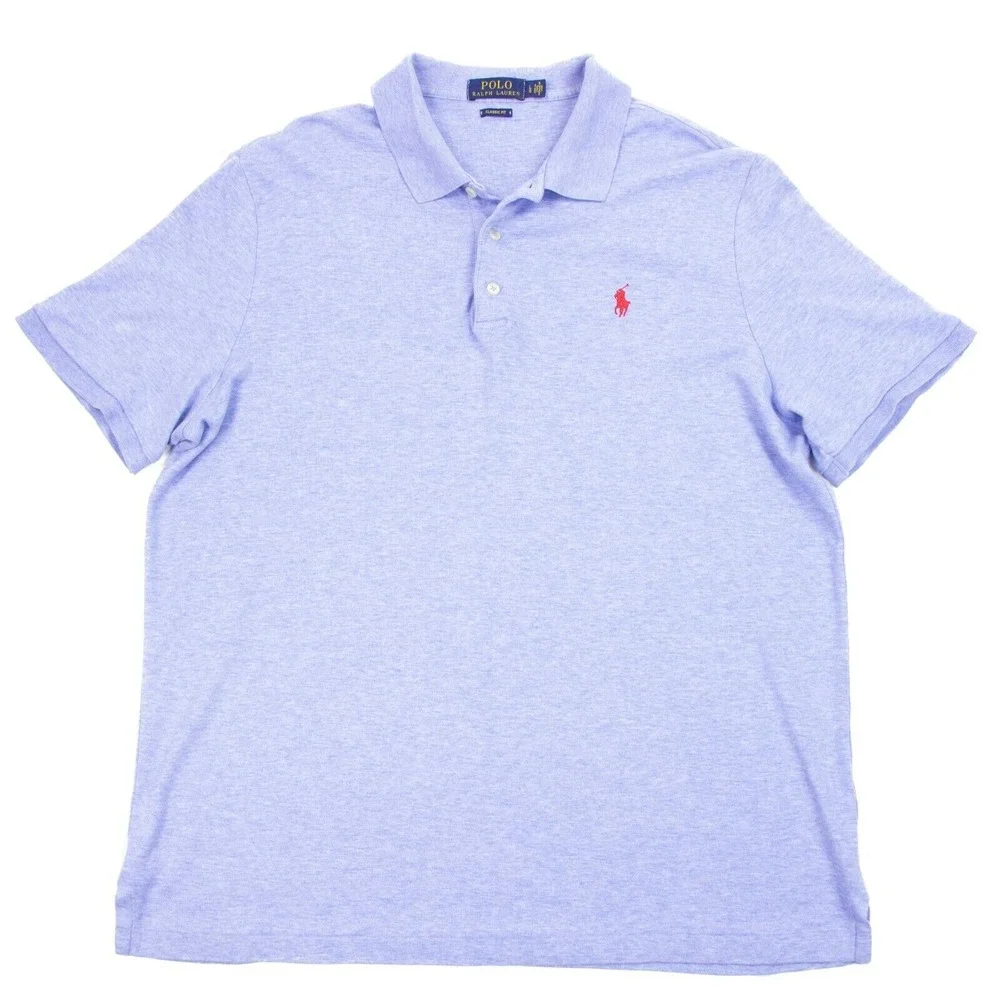 Polo Ralph Lauren Mens L‎ Light Blue Heather Classic Fit Polo Shirt Cotton